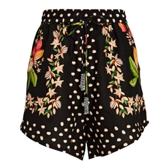 FARM Rio Other - NEW Farm Rio Cocoa Paradise Linen-Blend Shorts in Black Multi Size S #552